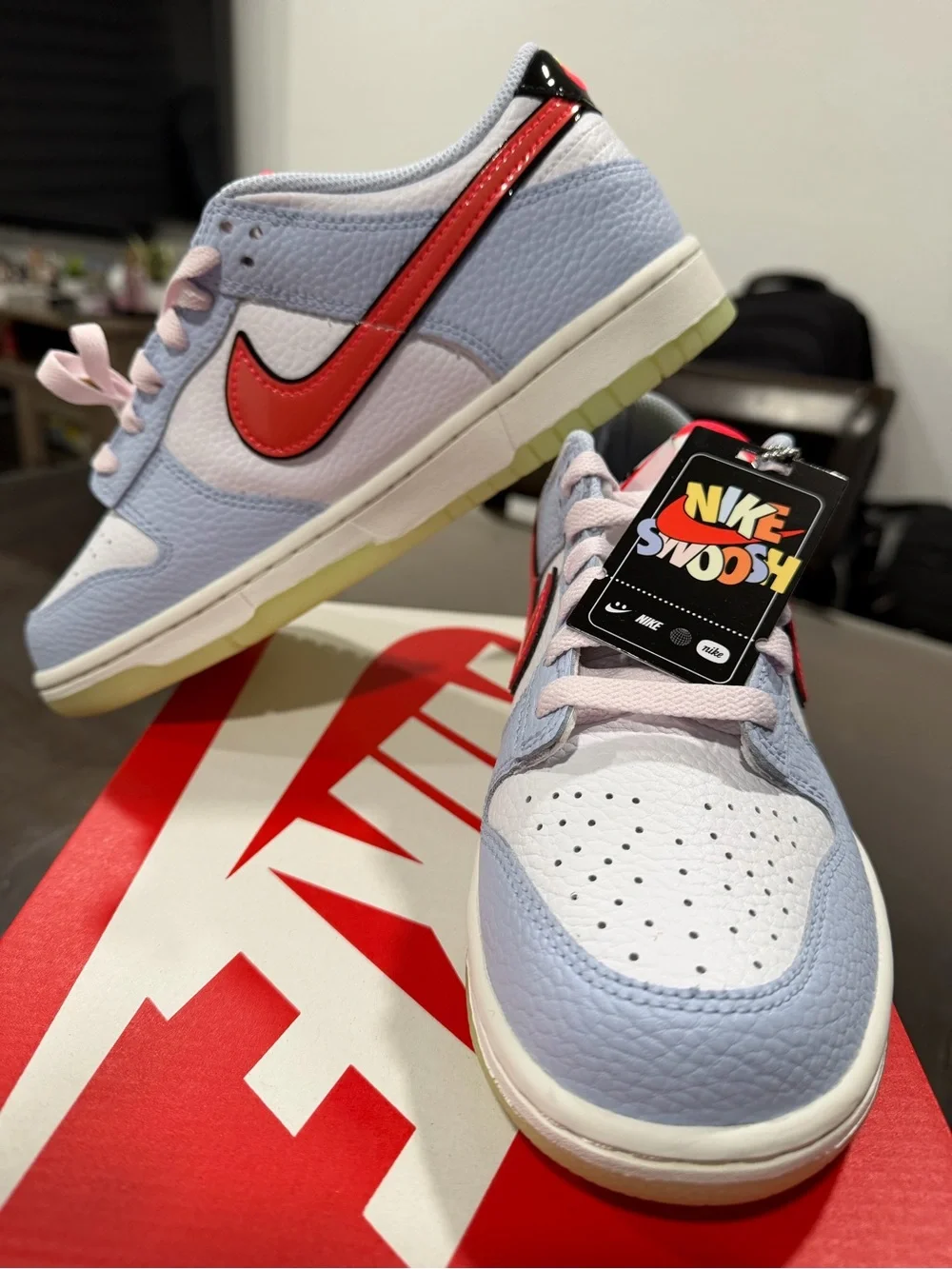 Nike Dunk Low BG- Light Blue, White & Red Swoosh